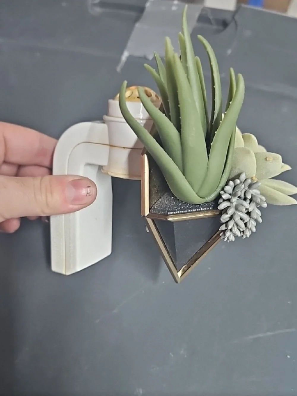 Bath & Body Works Green and Cream Faux Succulent Geometric Planter